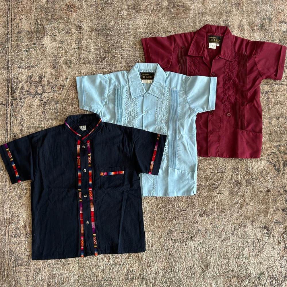 Boys Size 6 Traditional Mexican Guayabera Button Down Shirt (3 Shirts)